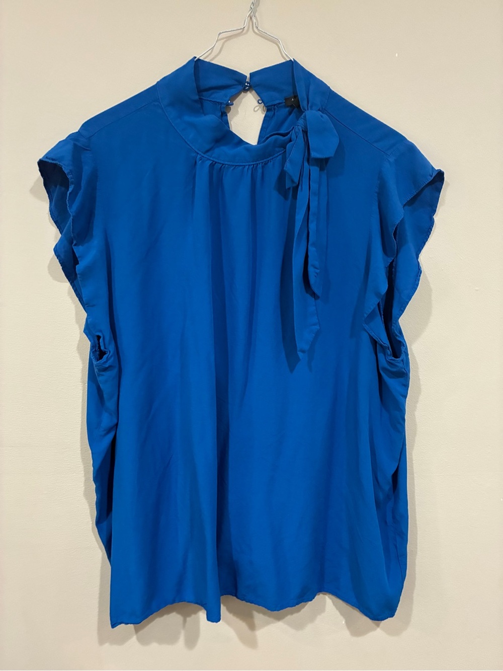 Ann Taylor Factory Cobalt Tie-Neck Cap Sleeve Blouse